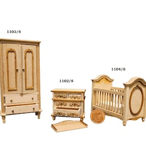 Miniature dollhouse unfinished furniture 3 pcs set baby room in Half Scale - 1/24 scale