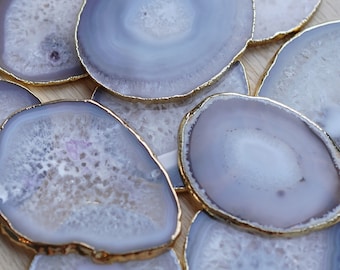 Handmade Nordic Style Natural Agate Geode Crystal Coasters (Gold Edges)