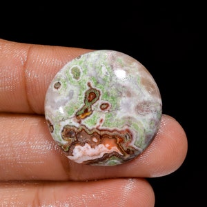 Natural Rosita Jasper Cabochon: Round Gemstone (24mm, 22 Ct)