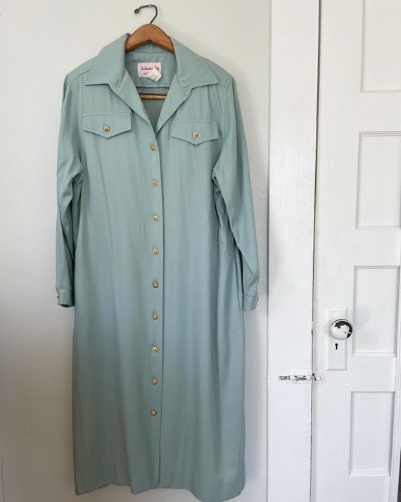 Vintage Green Button Up Dress with Shoulder Pads - image 2