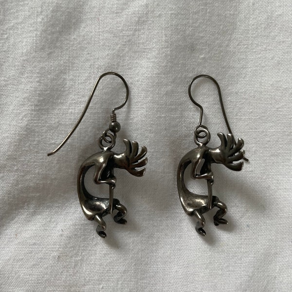 Vintage Silver Kokopelli Pendent Earrings