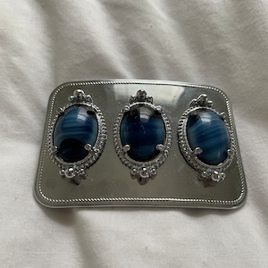 Vintage Metallic Belt Buckle with 3 Blue Oval Stones