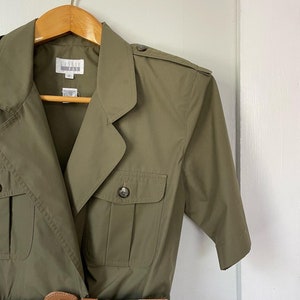 Vintage Green Shirtdress with Shoulder Pads & a Matching Belt