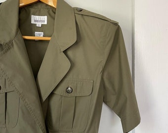 Vintage Green Shirtdress with Shoulder Pads & a Matching Belt