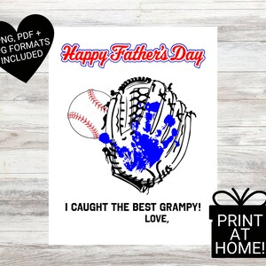 Father's Day Printable Baseball Card with Hand Print for Grampy, DIY digitial download father's day card for grandfather, cute kids keepsake