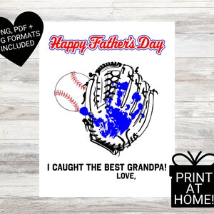 Tarjeta del Día del Padre con temática de béisbol para el abuelo, arte imprimible para niños, impresión diy en casa, descarga instantánea