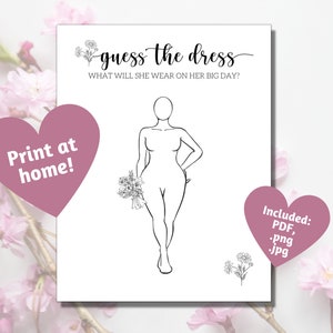 Plus size Guess the Dress printable, curvy girl bridal shower game, bachelorette party game to print at home, digital download for brides