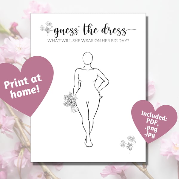 Plus size Guess the Dress printable, curvy girl bridal shower game, bachelorette party game to print at home, digital download for brides