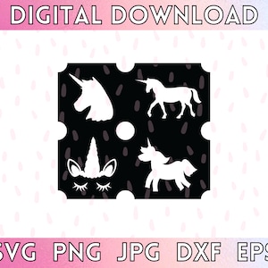 Unicorn Glitter Tattoo Stencil SVG, digital nedladdningsfil och instruktioner för att göra dina egna stenciler på Cricut och Silhouette, DIY-tatueringar