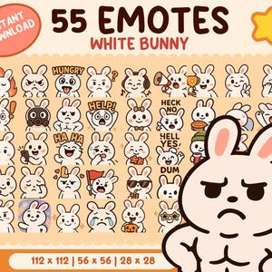 Cute White Bunny Emote Bundle – Twitch & Discord Emotes | Kawaii Rabbit Expressions