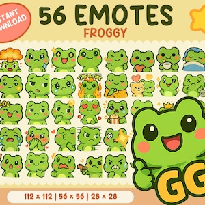Kawaii Frog Emote Bundle: 56 Twitch, Discord Froggy Expressions (Digital Download)