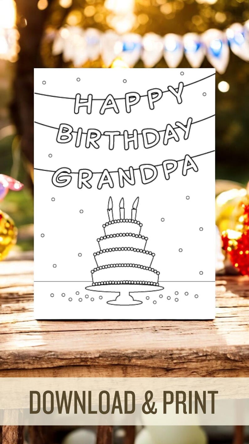 Printable Birthday Card for Grandpa: Kids Coloring Activity (PDF ...