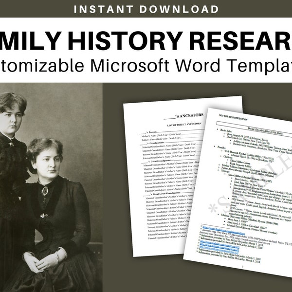 Family Tree Notebook Genealogy Research Template Family History Research Journal Digital Download in Microsoft Word