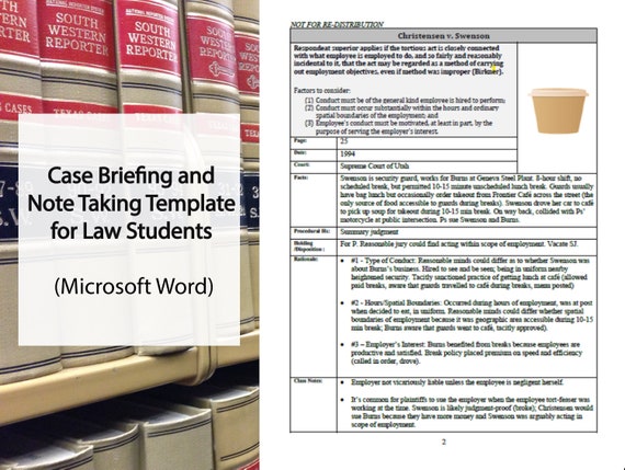Law School Case Brief Template for Law Students in Microsoft Word Fillable
