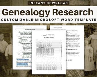 Family History Research Template in Microsoft Word Genealogy Notebook Digital Download Family Tree Research