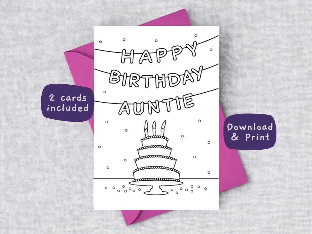 Aunt Birthday Card: Printable Color &amp; Coloring Page (PDF) - Etsy