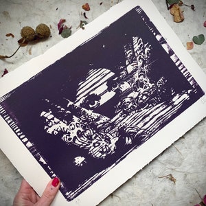 Original Woodcut engraving limited edition  (Wooden matrix), Woodcut woodblock original limited edition print  1/9 PURPLE EDITION
