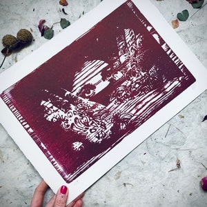 Original Woodcut engraving limited edition  (Wooden matrix), Woodcut woodblock original limited edition print  1/9 RED EDITION