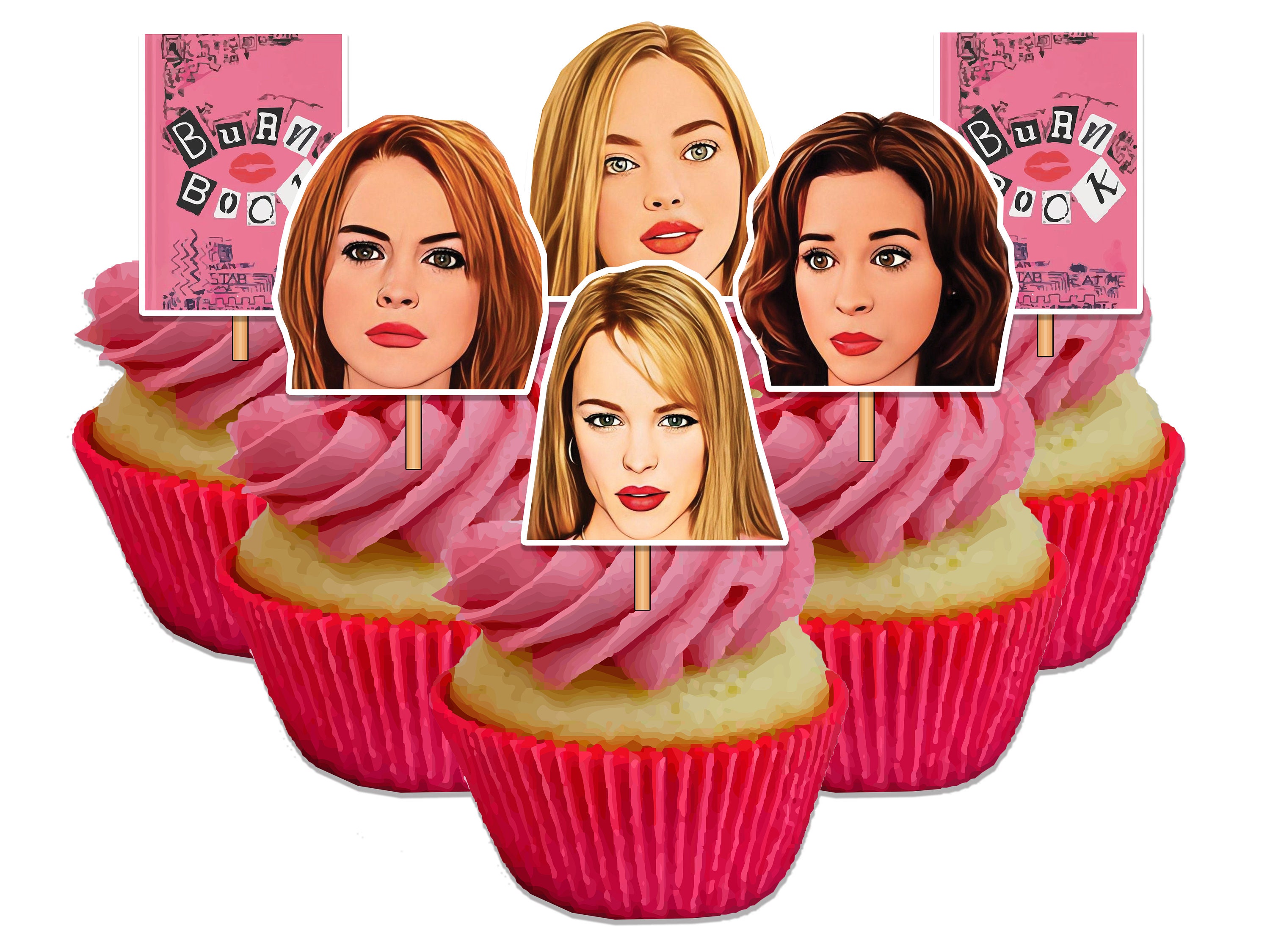37 PCS Mean Girls Cupcake Toppers for Mean Girls Theme Party Birthday Party  Wedding Baby Shower Fans Party Cake Dessert Decorations Supplies Picks