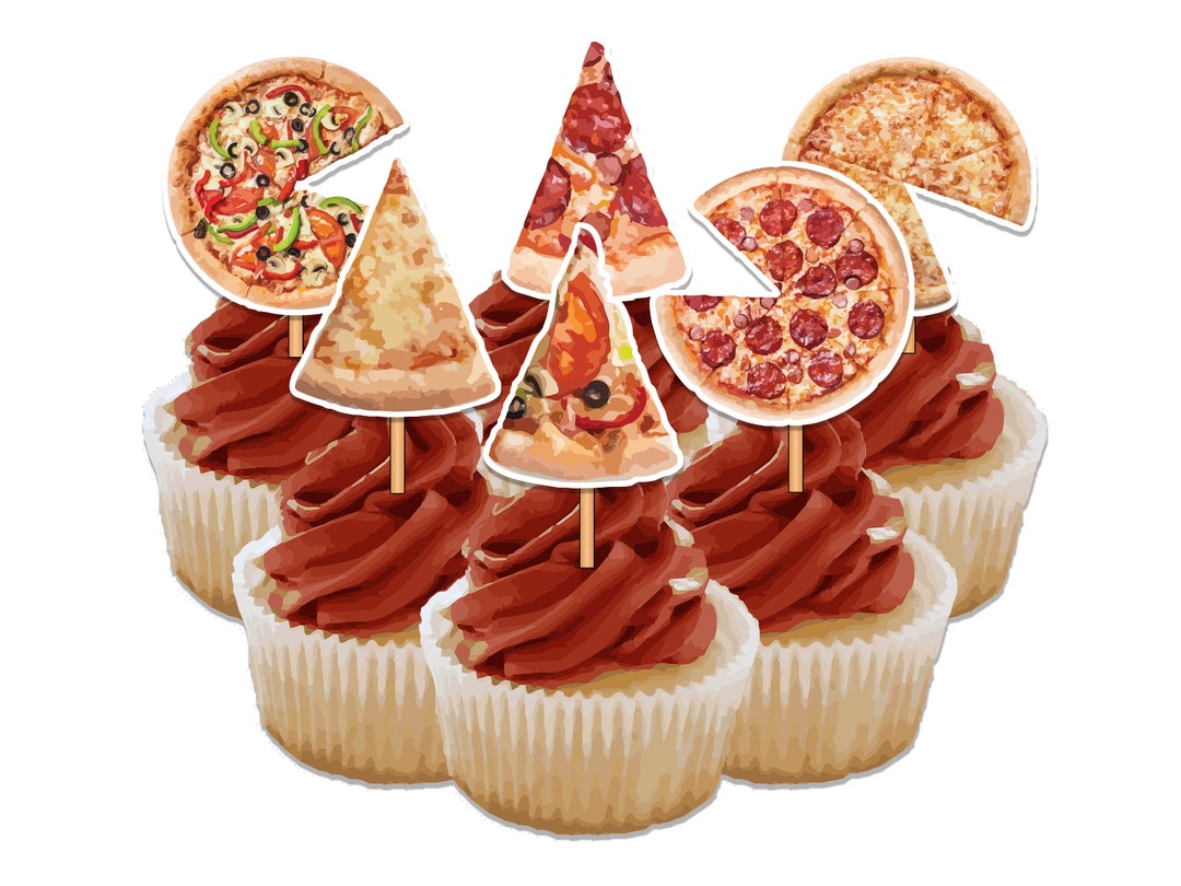 Instant Download Pizza Cupcake Toppers Pizza Party Birthday Cake