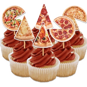 Instant Download- Pizza Cupcake Toppers- Pizza Party Birthday Cake Toppers- Pepperoni & Cheese Party Decor- Pizza Slice PRINTABLE