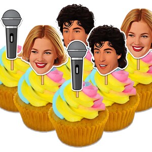 Instant Download - De bruiloft zanger Cupcake Toppers - Retro film thema verjaardagstaart Toppers - Robbie en Julia Party PRINTBAAR
