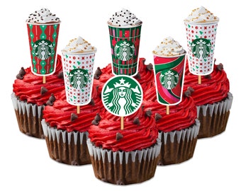 Instant Download- Starbucks Holiday Cupcake Toppers- Starbucks Birthday Cake Toppers- Starbucks Coffee Party- Starbucks Christmas PRINTABLE