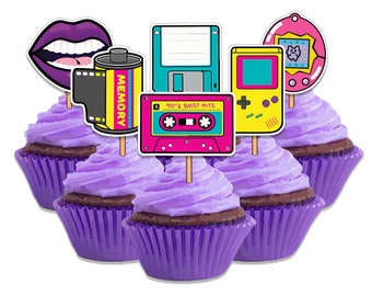 Instant Download- 90s Cupcake Toppers- Retro Birthday Cake Toppers- Throwback DIY Party- 90s Themed PRINTABLE
