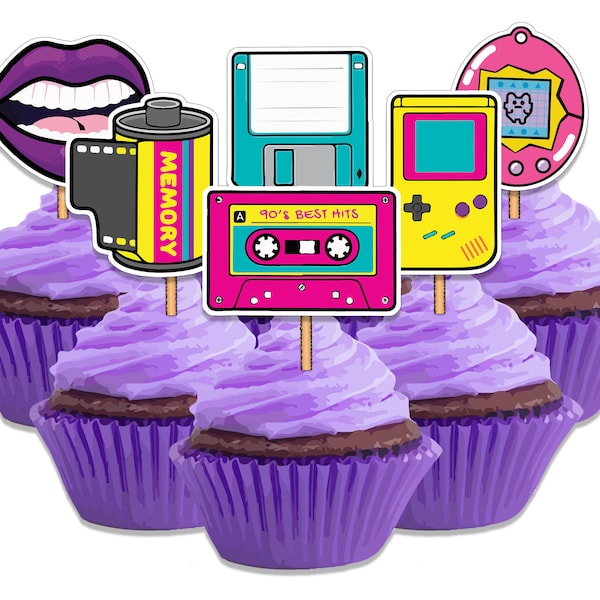 Instant Download- 90s Cupcake Toppers- Retro Birthday Cake Toppers- Throwback DIY Party- 90s Themed PRINTABLE