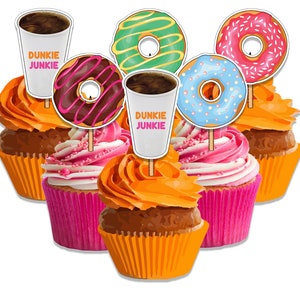 Natychmiastowe pobranie - Dunkin Donut Inspired Cupcake Topper - Dunkie Junkie Cake Topper - Donut Party - Dunkin Donut Inspired DO DRUKU