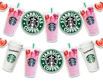 Instant Download- Pink Drink Starbucks Banner- Starbucks Birthday Banner- Starbucks Coffee Party- Starbucks PRINTABLE