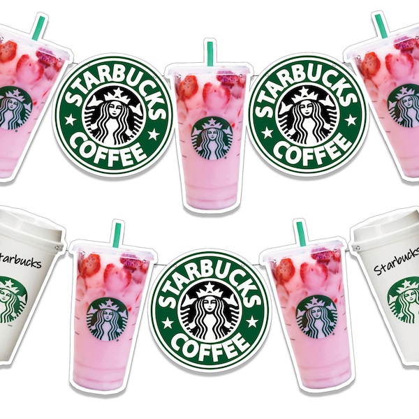 Téléchargement instantané - bannière Starbucks rose boisson - bannière anniversaire Starbucks - soirée café Starbucks - Starbucks imprimable