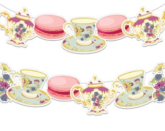 Instant Download- Tea Party Banner- Tea Party Birthday Banner- High Tea Theme Party Decor- Teacup PRINTABLE