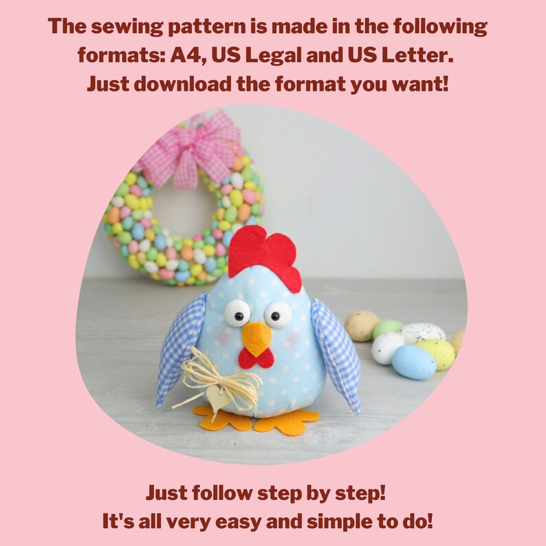 Chicken Easy Sewing Pattern PDF DIY Easter Ornament Do It Yourself
