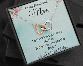 Gift for Mom, To Me You are the World, Interlocking Hearts Necklace, Womens Jewelry, Mothers Day Gift, Birthday Gift, Christmas Gift