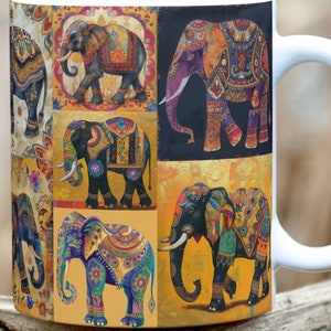 Elefant Kaffeebecher: Indische Mandala-Kunst, exotisches Dekor