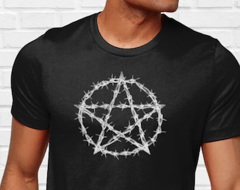 Barbed Wire Pentacle T-Shirt, Gothic Pagan Wiccan Tee