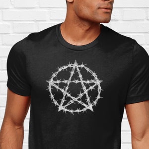 Barbed Wire Pentacle T-Shirt, Pentagram Tee, Witch T Shirt, Witchy Gifts, Wicca Gift, Pagan Tee, Coven Gift, Gothic T Shirt, Goth Top Wiccan