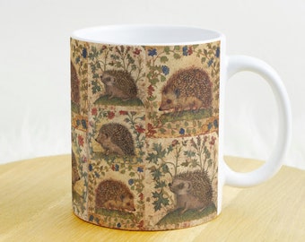 Medieval Hedgehog Mug, Medieval Marginalia, Hedgehog Gifts, Hedgehog Lover, Nature Gifts, Bestiary, Medieval Animal Mug, Manuscript, Flora