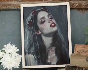 Vampire Bride Art Print: Gothic Dark Academia Decor