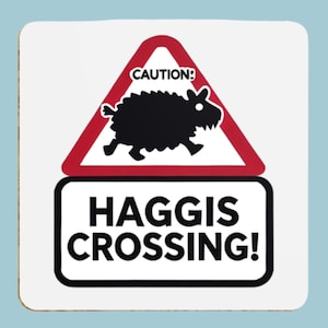 Haggis Crossing Coaster Set – Funny Scottish Gift, Scotland Souvenir, Highland Myth, Novelty Drink Coasters, Burns Night, Whisky Lover Gift