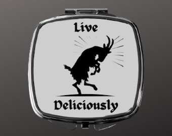 Live Deliciously, Compact Mirror, Medieval, Witchy Gifts, Black Phillip, Mirror Gift, Gift for Witch, Gothic Gifts, Pagan Gifts