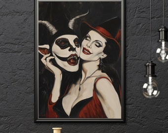Witch and Devil Art Print: Gothic Horror Decor