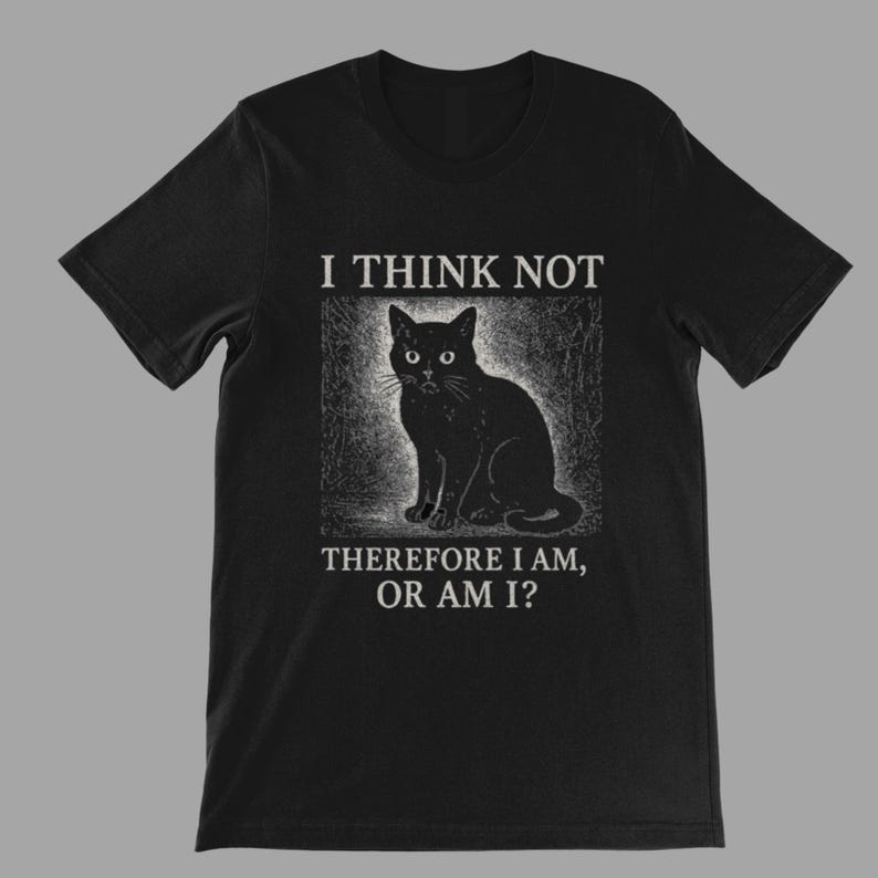 Vintage style cat tee with absurdist quote for alternative fashion