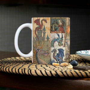 Medieval Dragons Mug: Illuminated Manuscript Art, History Lover Gift