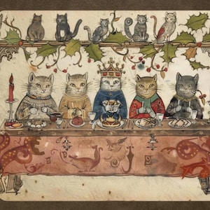 Medieval Cats Placemats – Gothic Decor, Set of 4, Banquet Feasting Cats