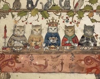 Medieval Cats Placemats – Gothic Decor, Set of 4, Banquet Feasting Cats