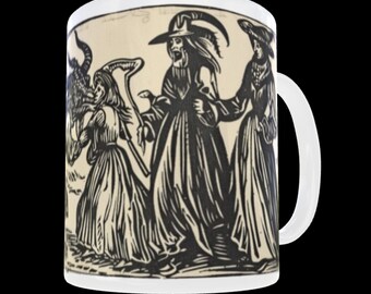 Woodcut Witches Mug: Dark Academia Witchcraft Gift