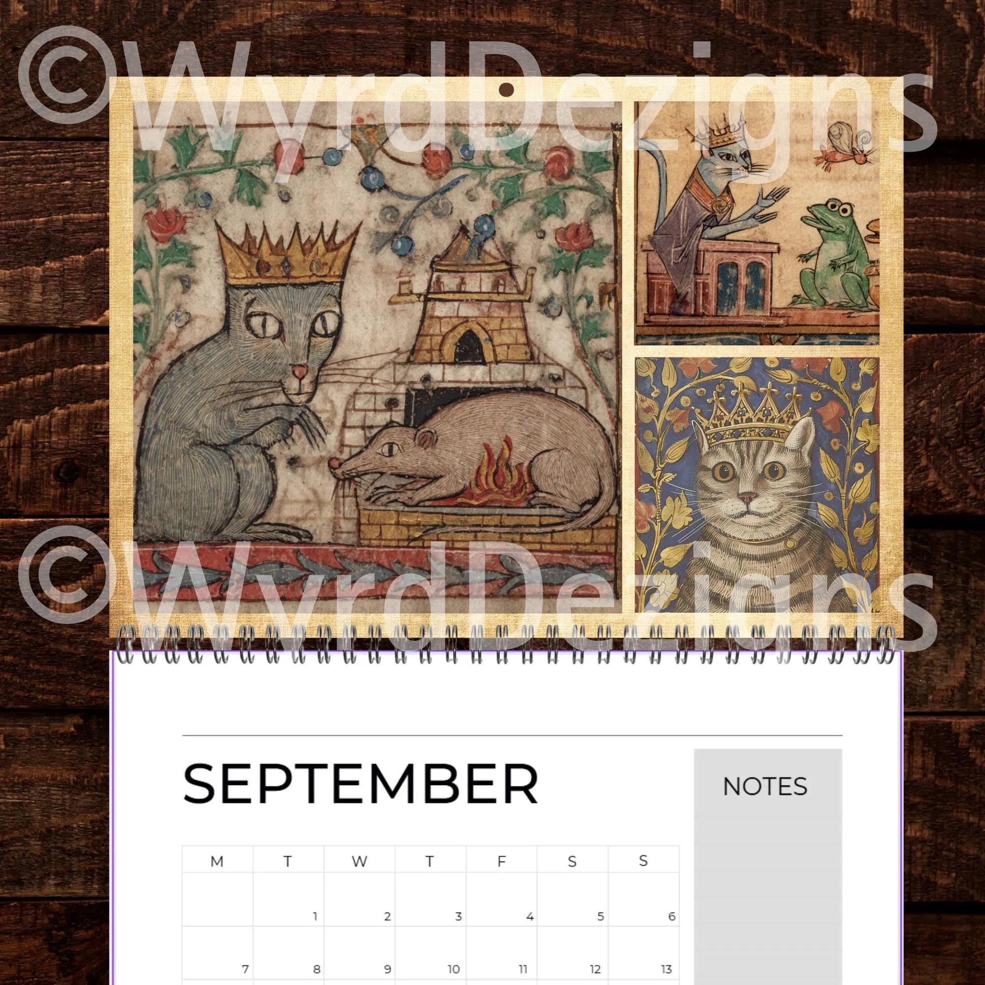 Calendario 2026 Con Gatti Medievali E Corone – Illustrazioni Gotiche Divertenti, 12 Mesi Di Avventure Felinamente Nobili