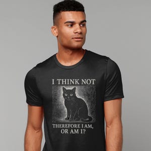 Sarcastic cat meme tee in black, distressed print look